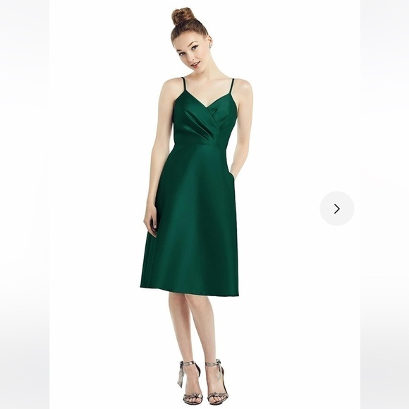 NWT ALFRED SUNG  D777 V-Neck Faux Wrap Cocktail Dress Hunter Green Size 18 - Picture 1 of 16
